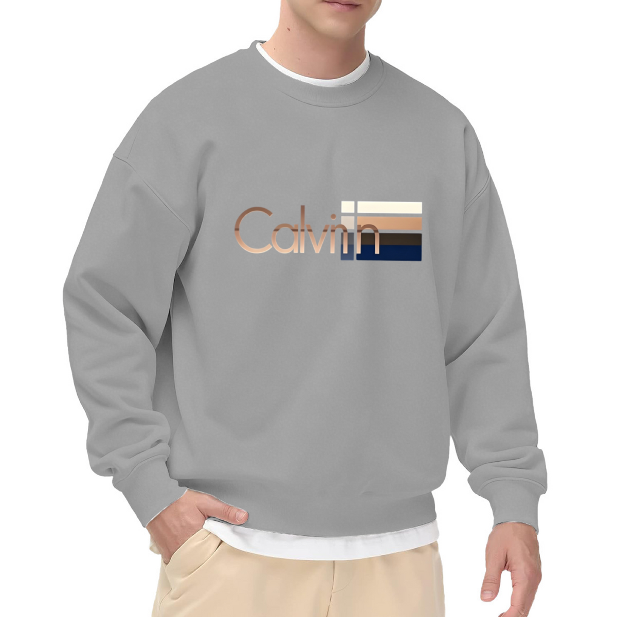 Metallic Calvin Color Block Stripe Black Crewneck Sweatshirt