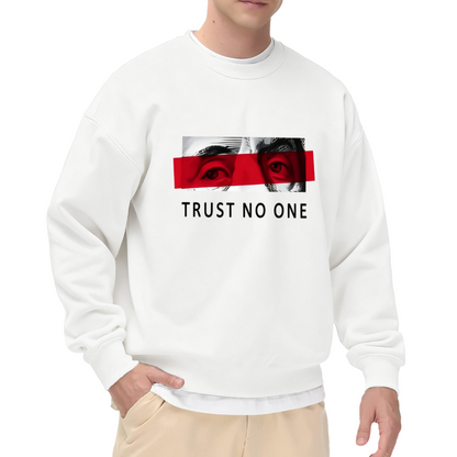 Trust No One Mysterious Red Eyes Graphic Crewneck