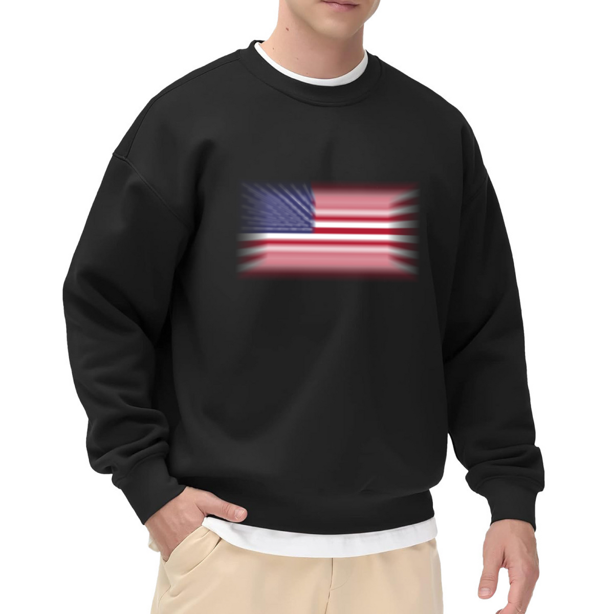 Blur Effect American Flag Patriotic Crewneck Sweatshirt