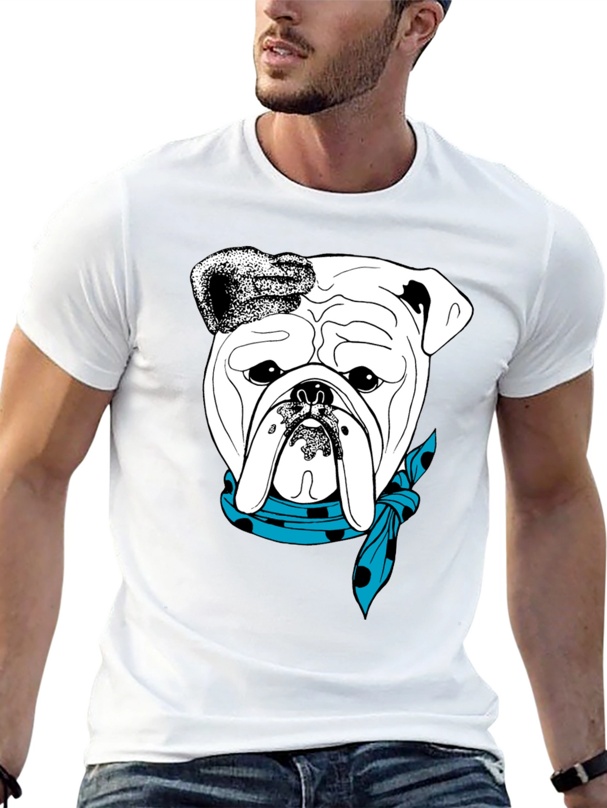 Bulldog Bandana Graphic Tee - Stylish Dog Lover T-Shirt