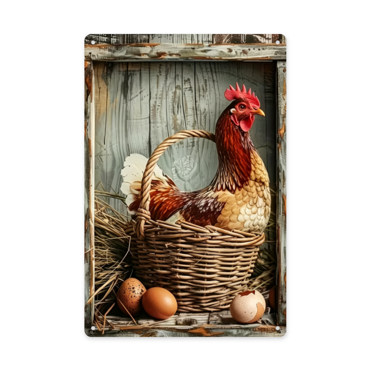 Cool Vintage Rooster & Hen Couple Retro Metal Tin Sign