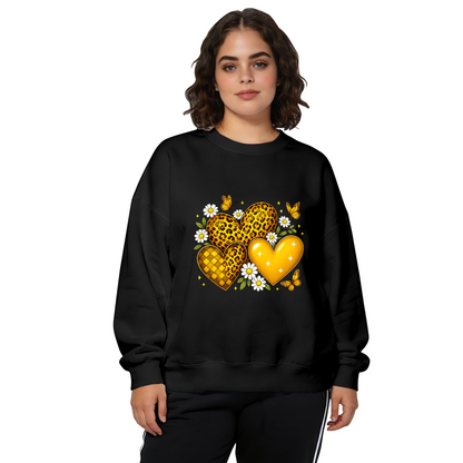 Leopard Print Golden Heart Daisy Butterfly Crewneck Sweatshirt