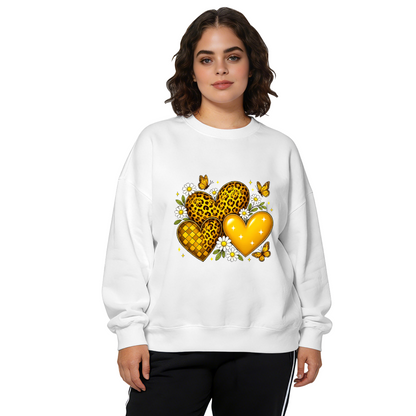 Leopard Print Golden Heart Daisy Butterfly Crewneck Sweatshirt