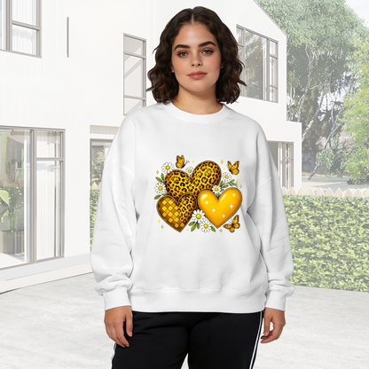 Leopard Print Golden Heart Daisy Butterfly Crewneck Sweatshirt