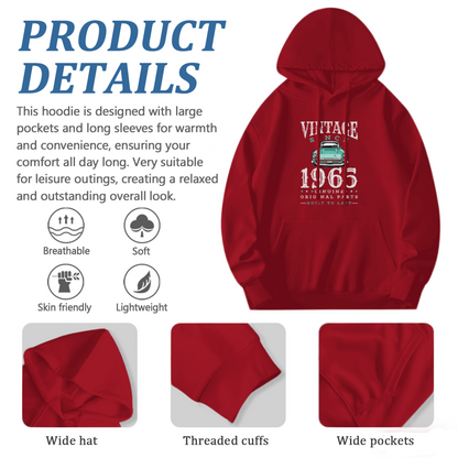 Vintage Since 1965 Classic Car Retro Hoodie, Timeless Comfort Red Top