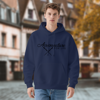 Acupuncture For Life Script Navy Hoodie, Therapist Relaxed Comfort Pullover