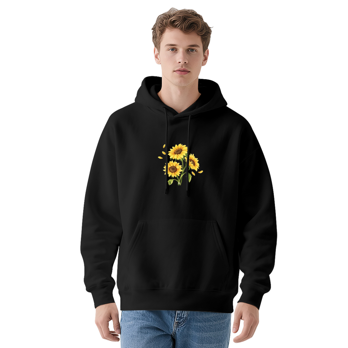 Bright Sunflower Art Print Fashion Red Hoodie