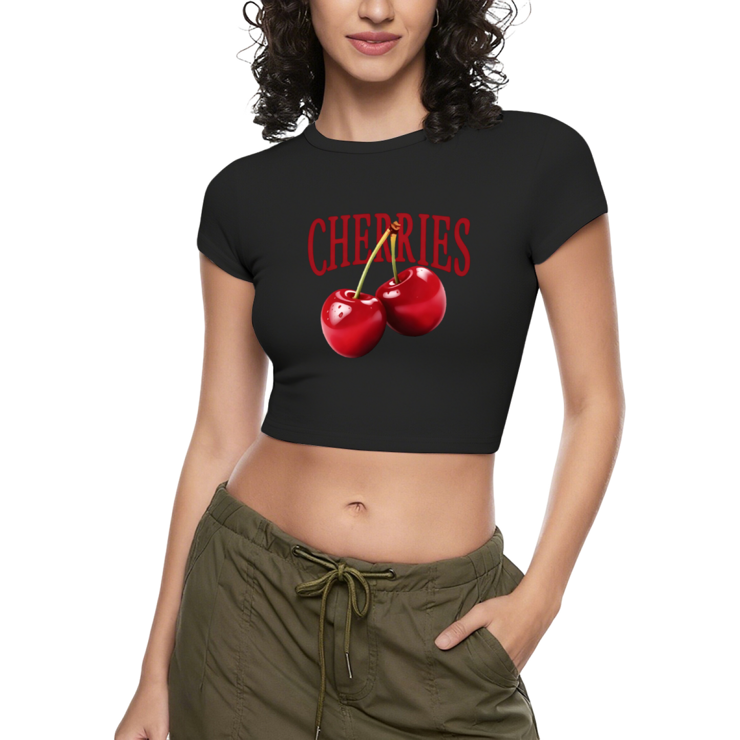 Juicy CHERRIES Fruit Print Vibrant Red Crop Top