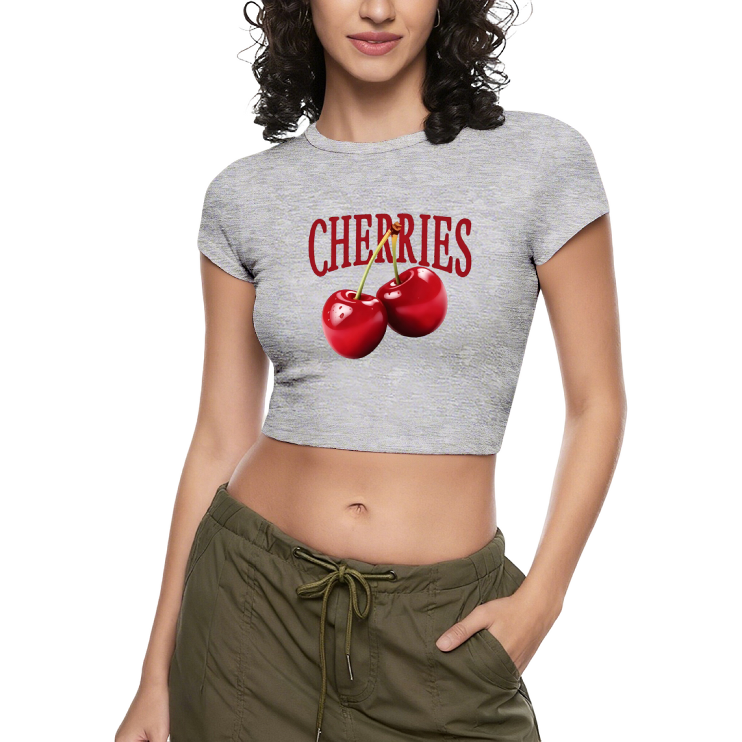 Juicy CHERRIES Fruit Print Vibrant Red Crop Top