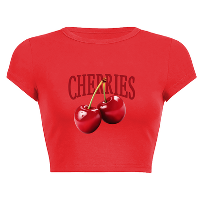 Juicy CHERRIES Fruit Print Vibrant Red Crop Top