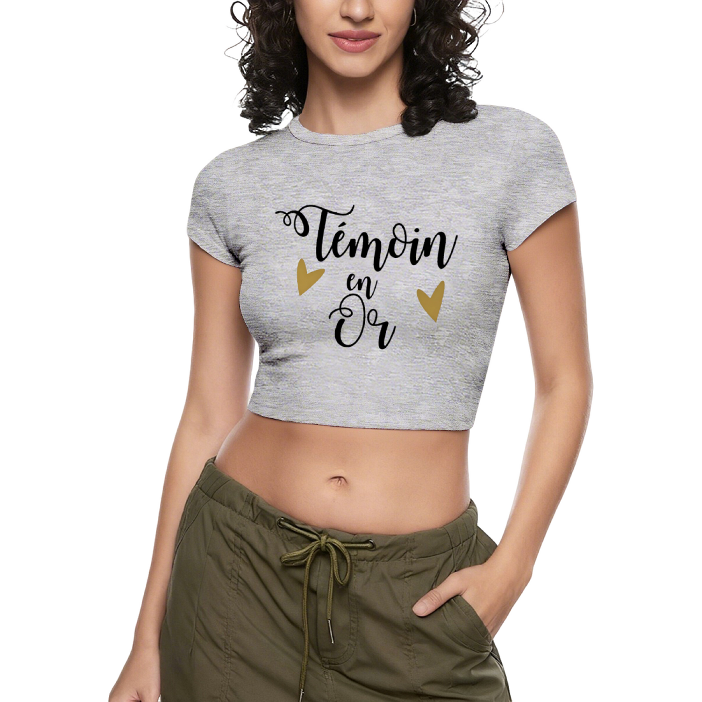 T¨¦moin en Or Gold Heart Bridesmaid Red Crop Tee