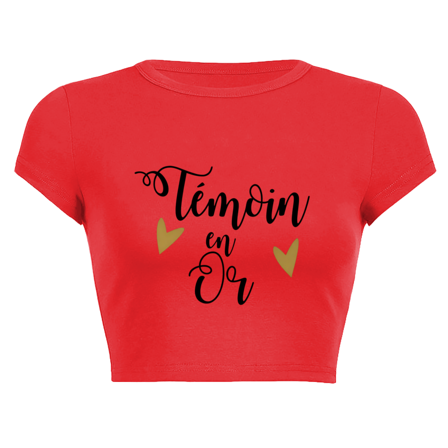T¨¦moin en Or Gold Heart Bridesmaid Red Crop Tee