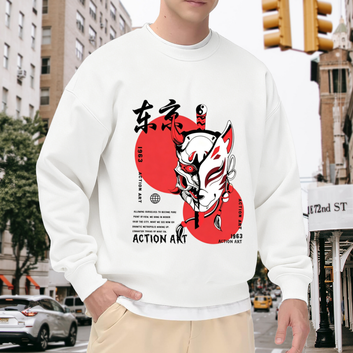 Tokyo Oni Mask Red Sun Japanese Street Sweatshirt