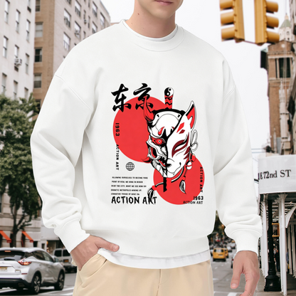 Tokyo Oni Mask Red Sun Japanese Street Sweatshirt