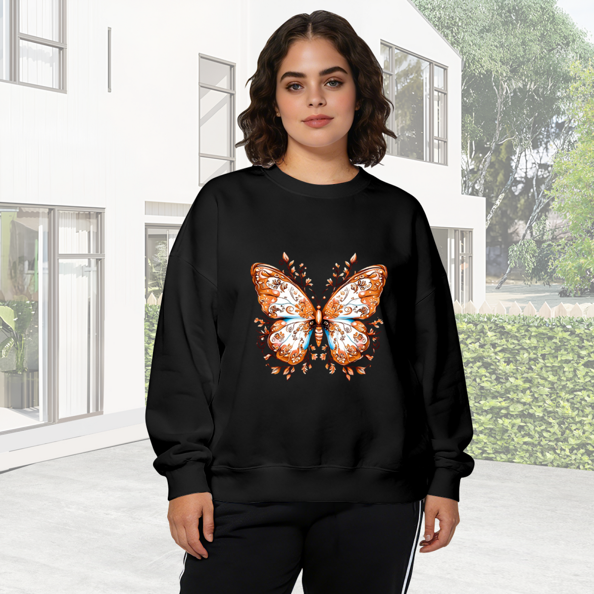Ornate Vintage Orange Butterfly Art Crewneck Sweatshirt