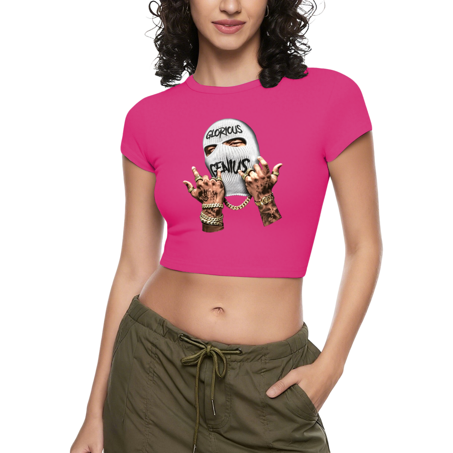 Hot Pink Glorious Genius Balaclava Streetwear Crop Top