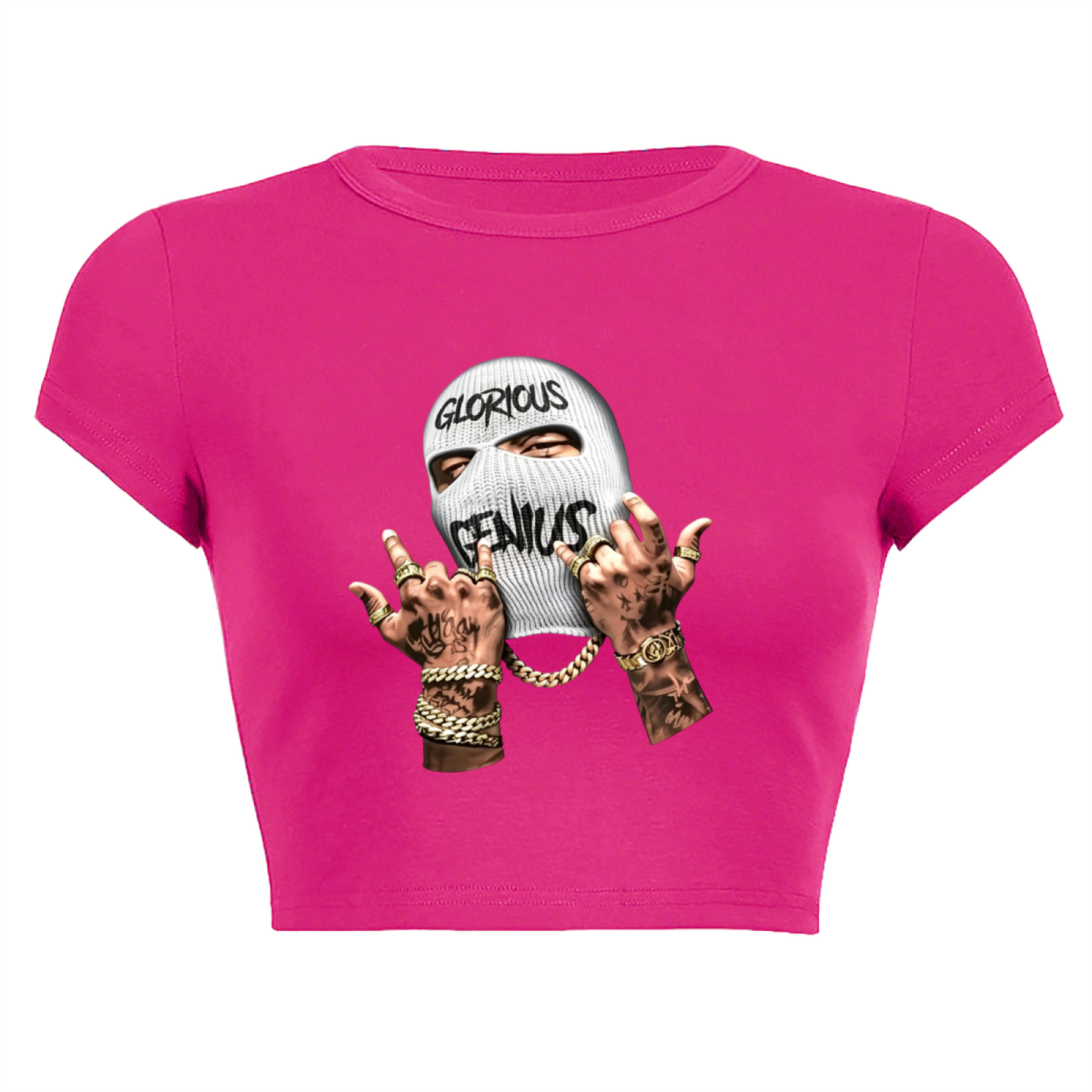 Hot Pink Glorious Genius Balaclava Streetwear Crop Top