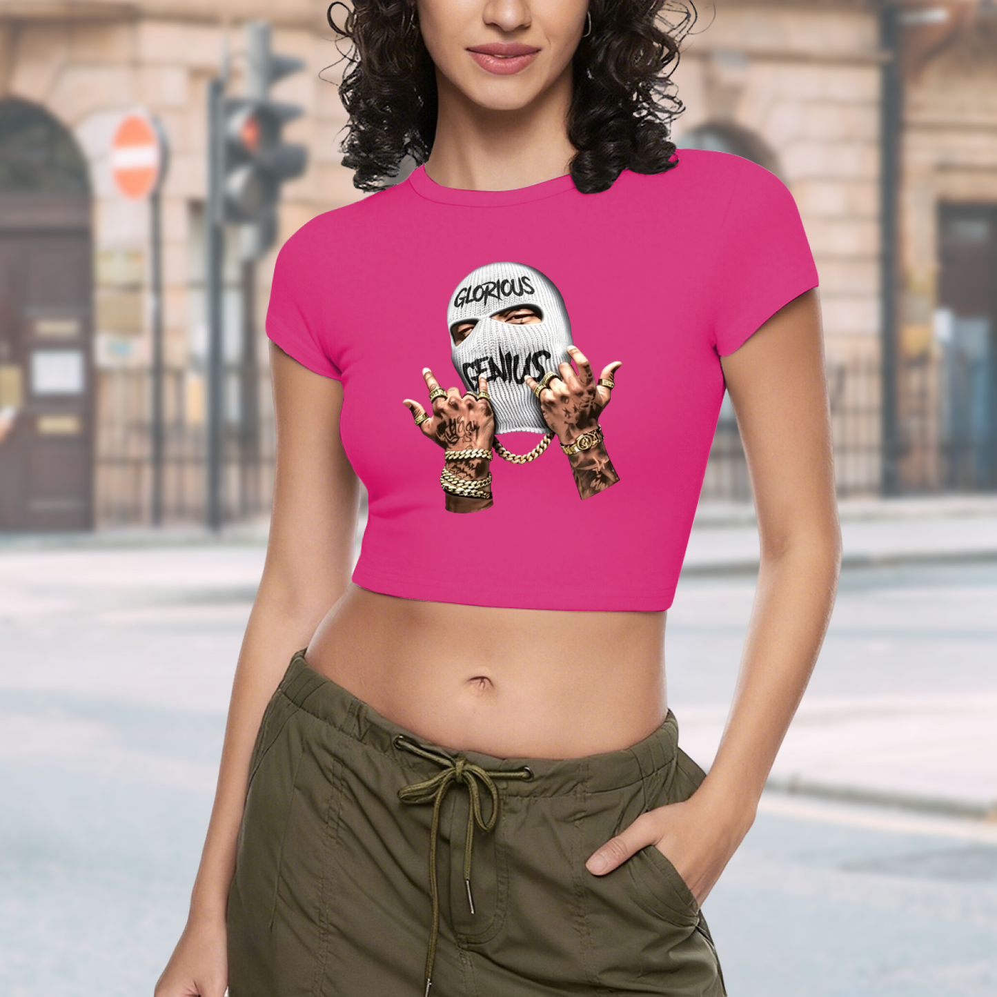 Hot Pink Glorious Genius Balaclava Streetwear Crop Top