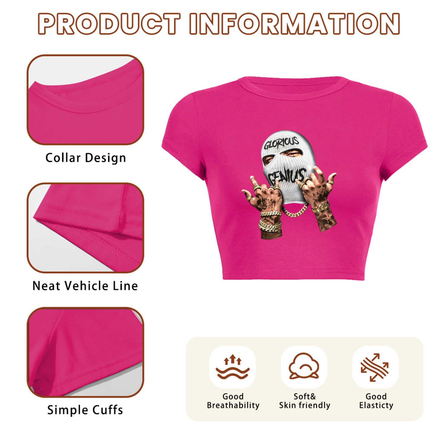 Hot Pink Glorious Genius Balaclava Streetwear Crop Top