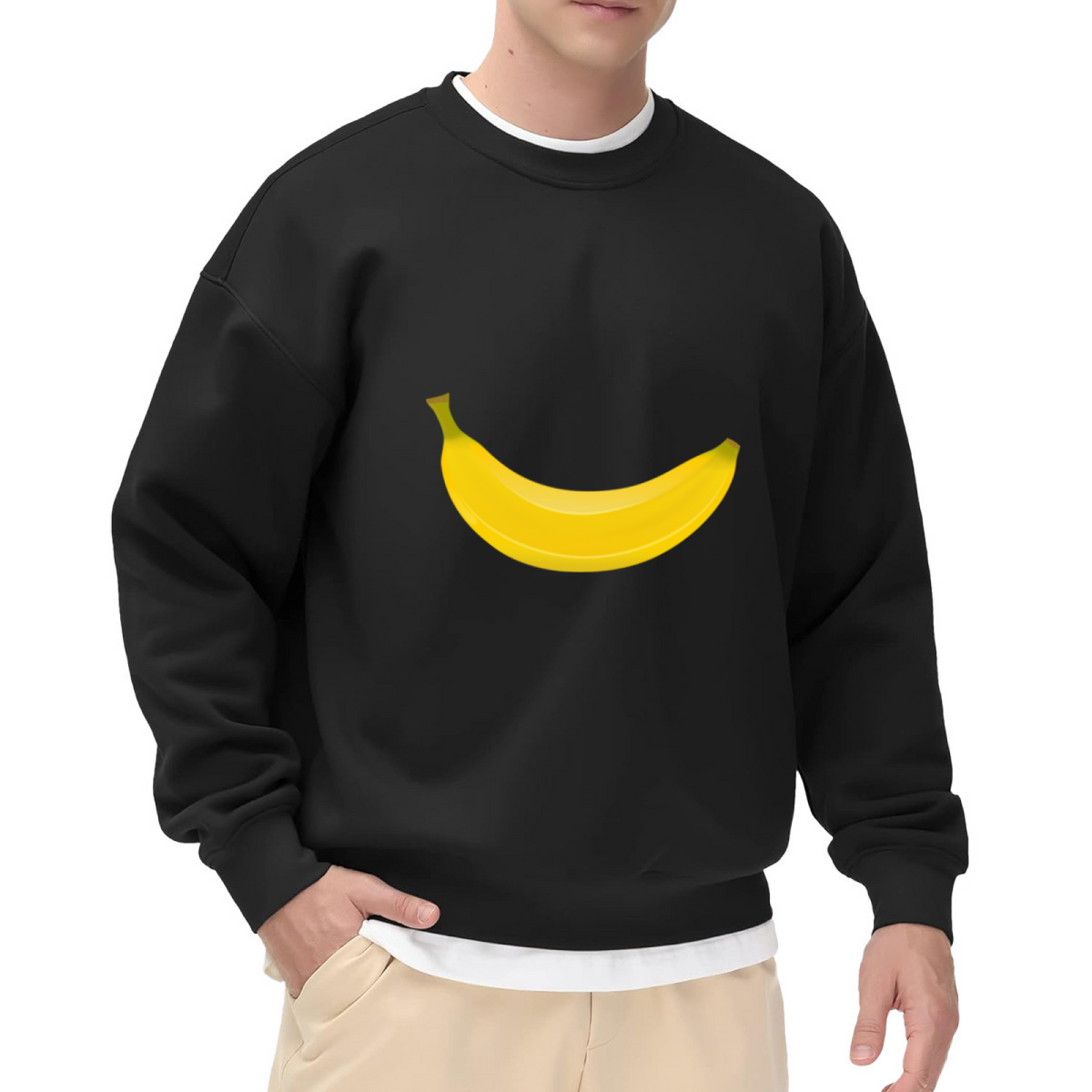 Minimalist Yellow Banana Graphic Crewneck Sweatshirt Simple Fruit Art Top