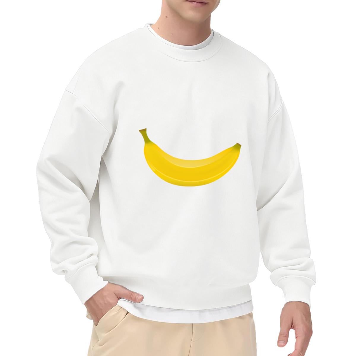 Minimalist Yellow Banana Graphic Crewneck Sweatshirt Simple Fruit Art Top