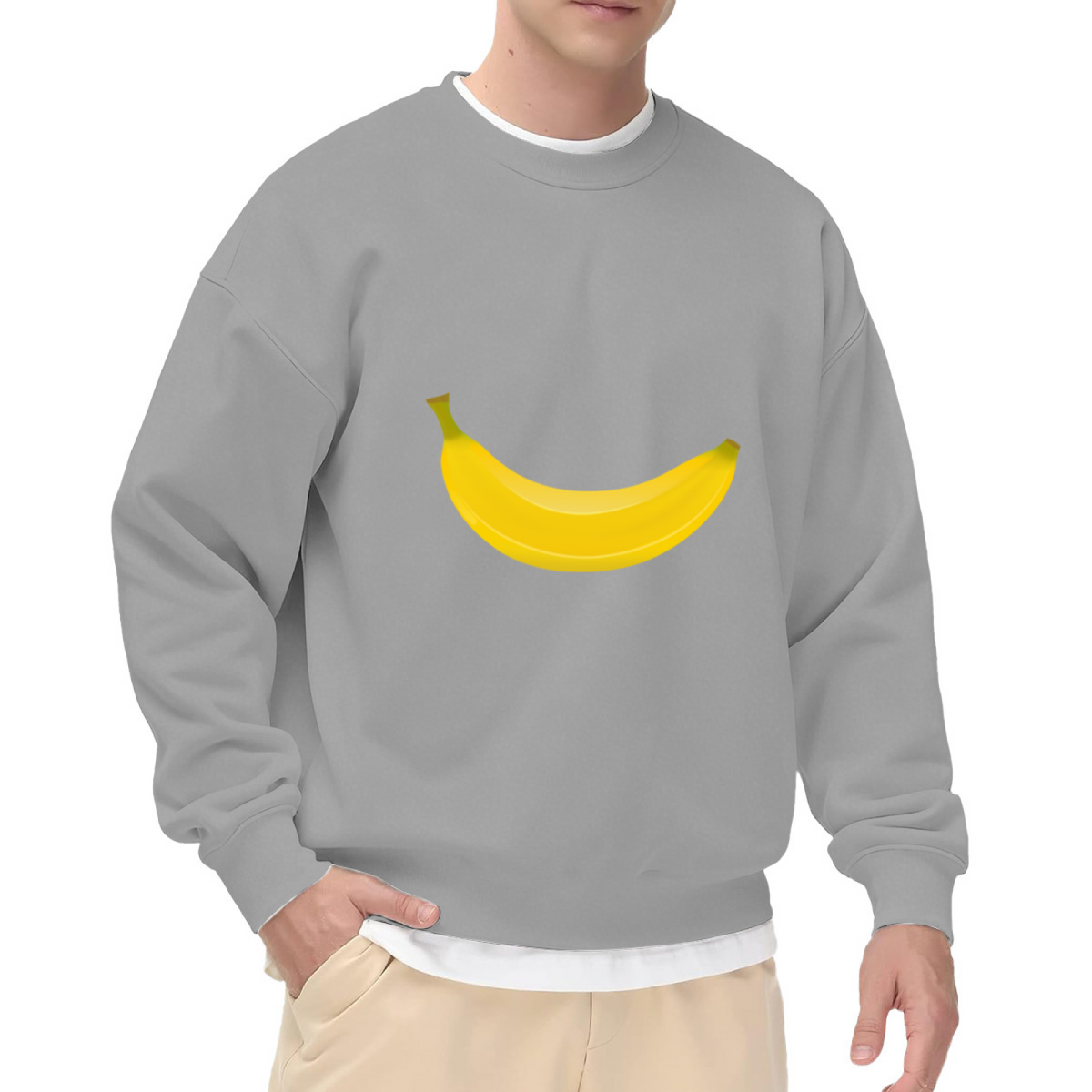 Minimalist Yellow Banana Graphic Crewneck Sweatshirt Simple Fruit Art Top