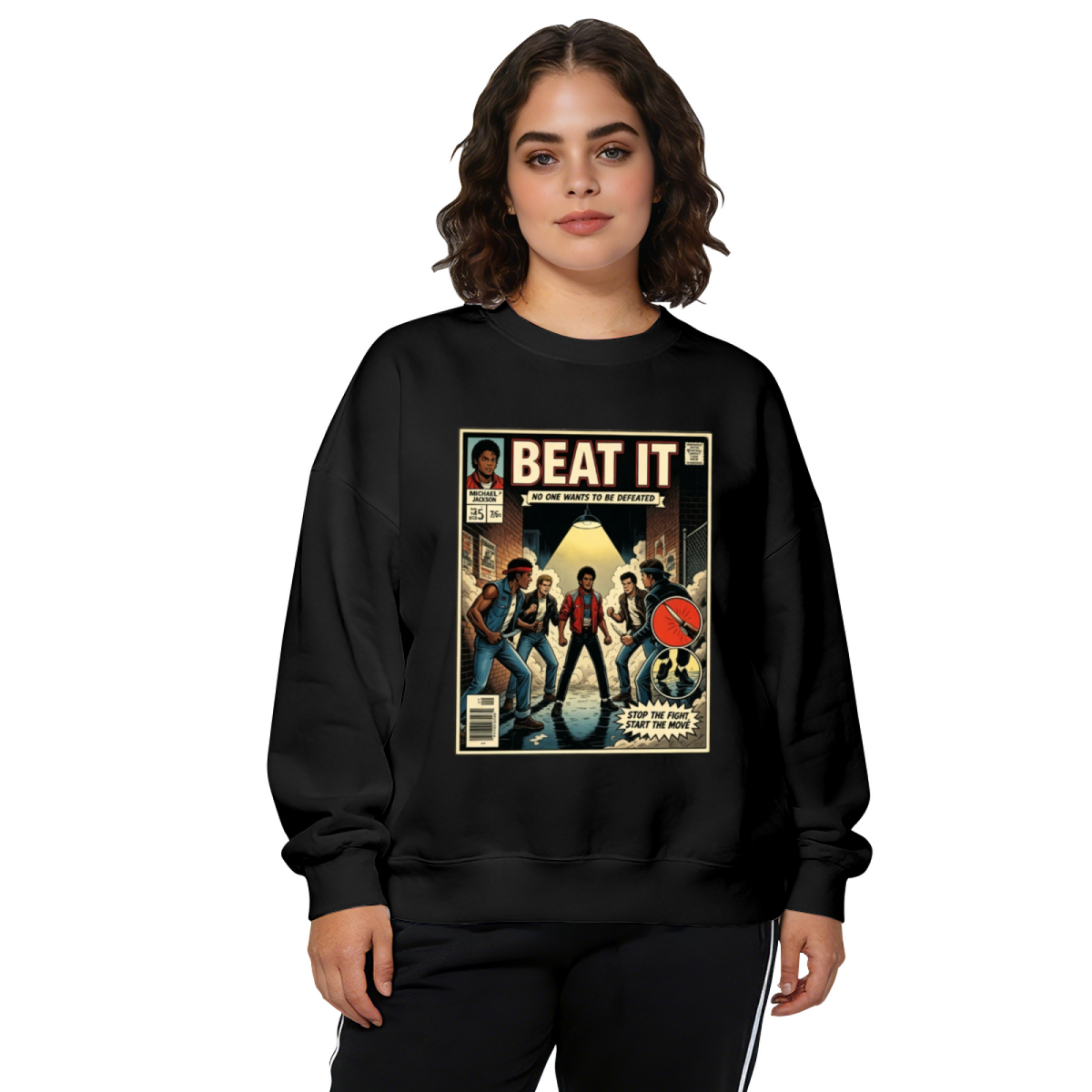 Beat It Retro Comic Book Michael Jackson Inspired Crewneck Sweatshirt