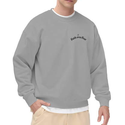 Minimal Faith Over Fear Chest Print Crewneck Sweatshirt