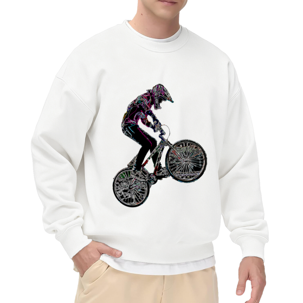 Cool BMX Mountain Biker Graffiti Art Graphic Crewneck Sweatshirt