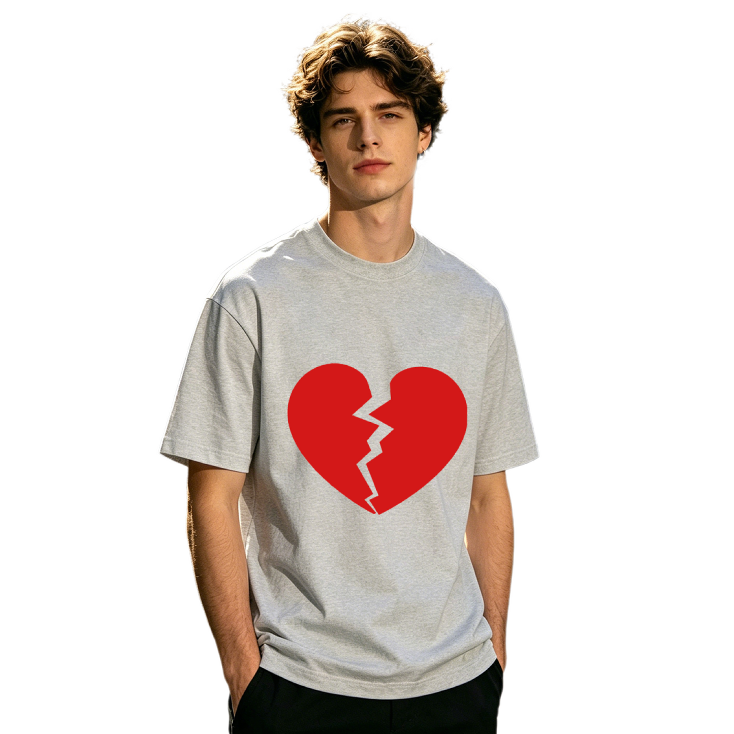 Men's Minimal Broken Red Heart Simple Trendy Street T-Shirt