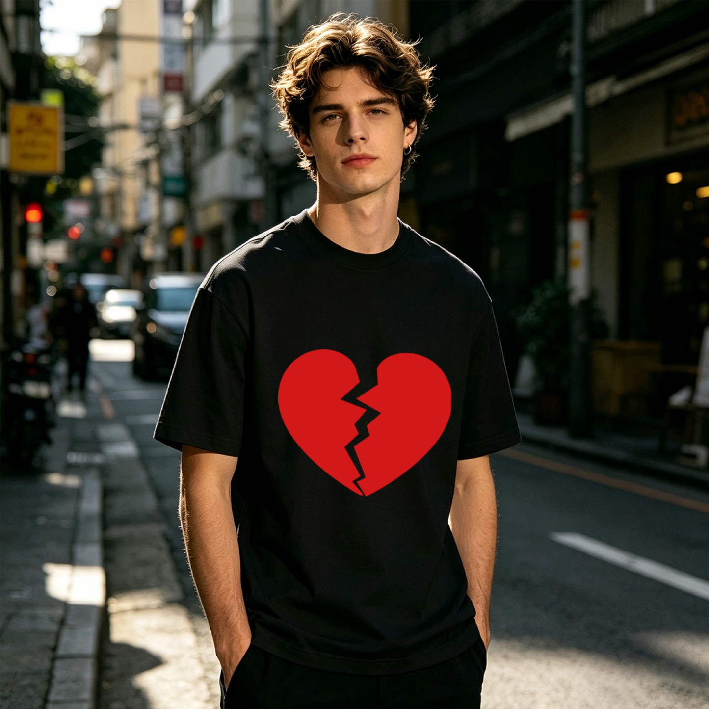 Men's Minimal Broken Red Heart Simple Trendy Street T-Shirt