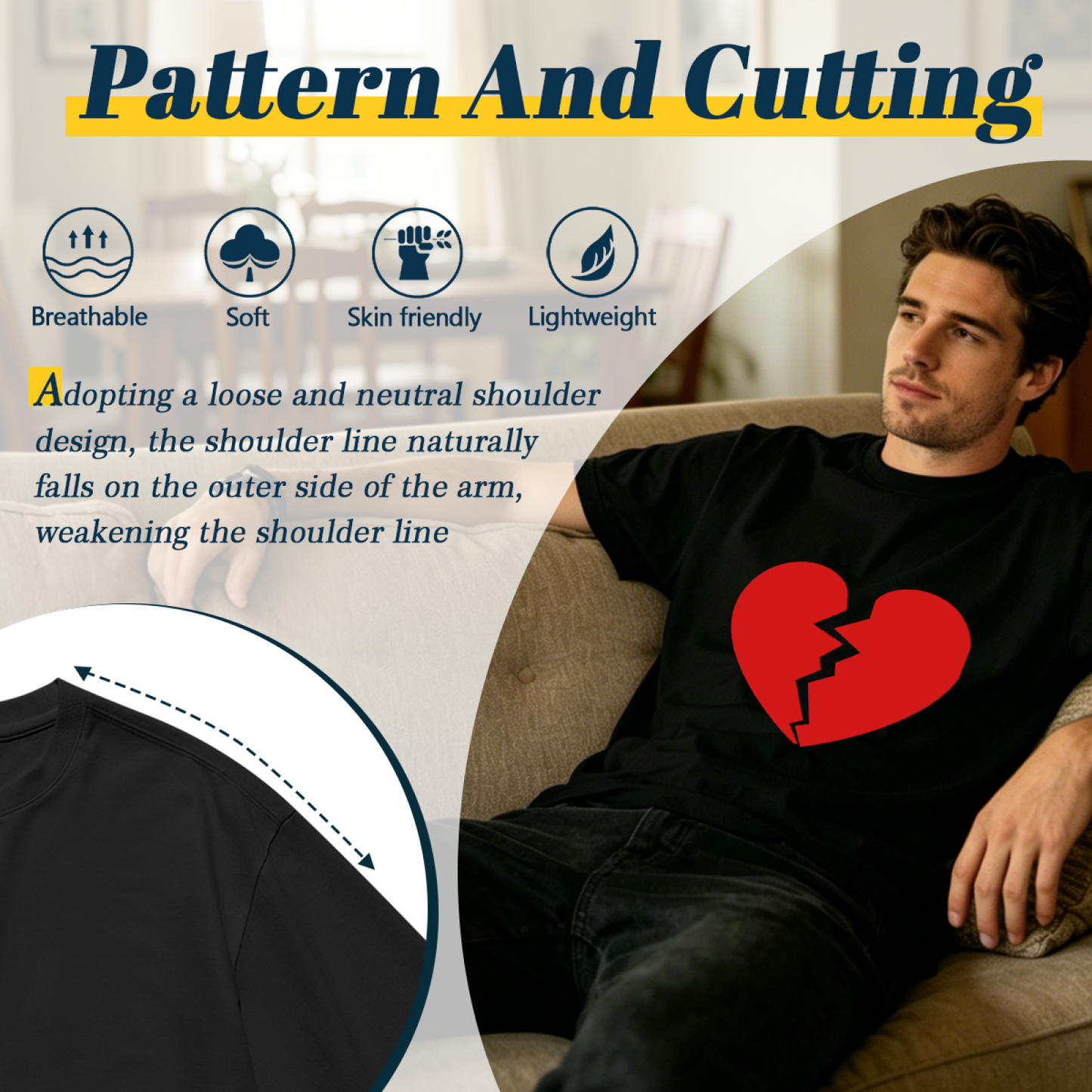 Men's Minimal Broken Red Heart Simple Trendy Street T-Shirt