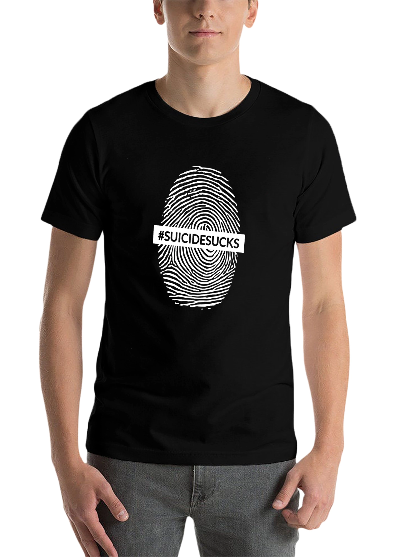 #SuicideSucks Fingerprint Graphic Tee - Black
