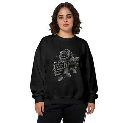 Dark Monochrome Grey Rose Art Graphic Crewneck Sweatshirt