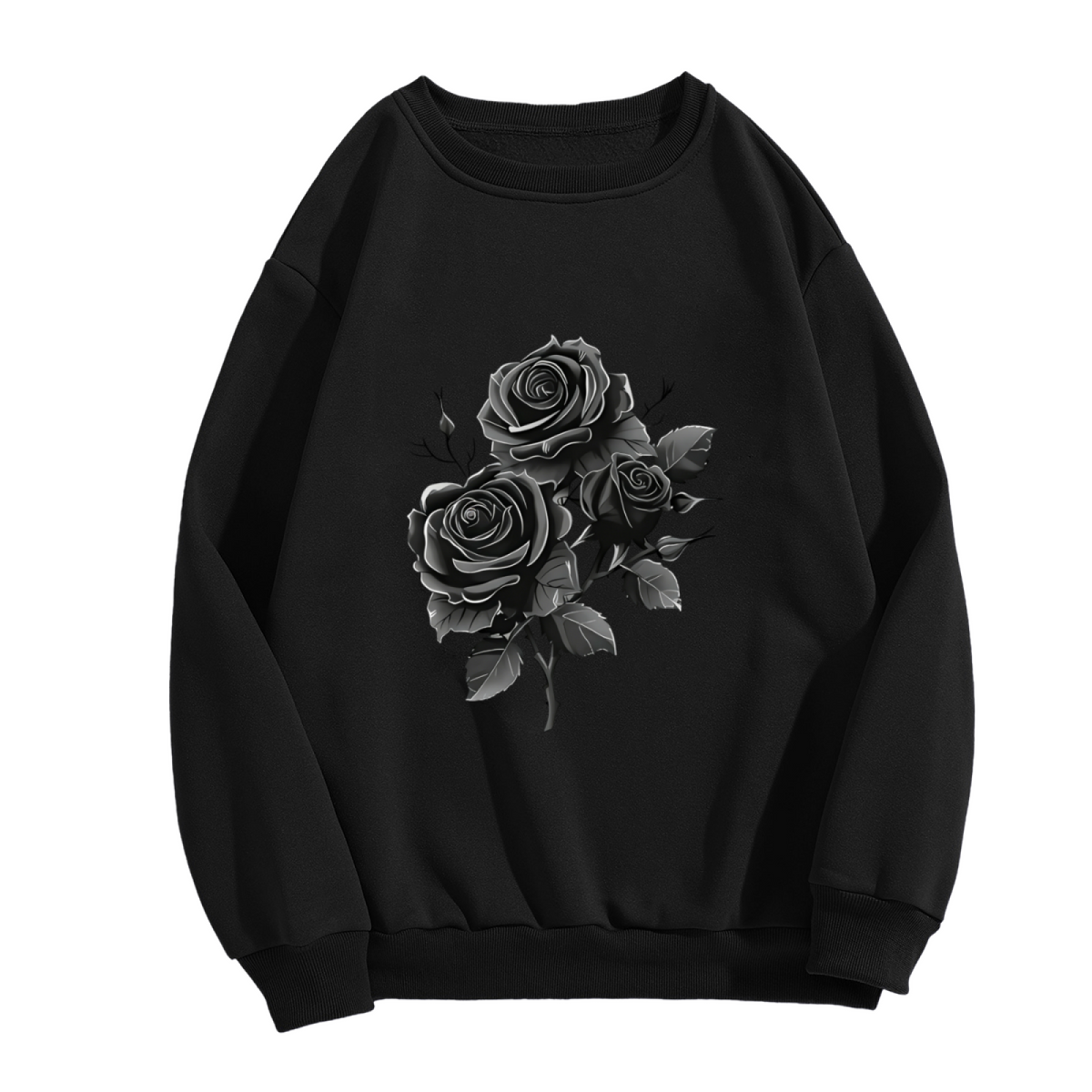 Dark Monochrome Grey Rose Art Graphic Crewneck Sweatshirt