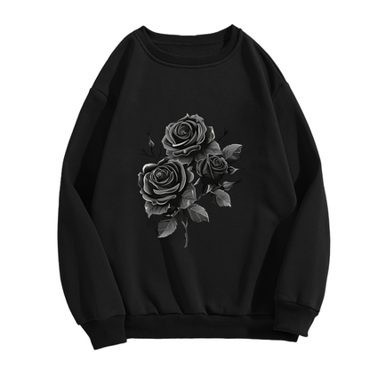 Dark Monochrome Grey Rose Art Graphic Crewneck Sweatshirt