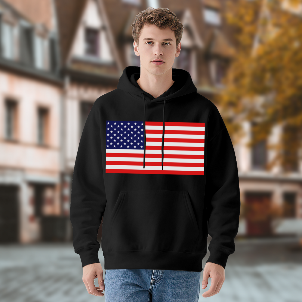 Classic USA American Flag Graphic Hoodie, Cozy Patriotic Pullover