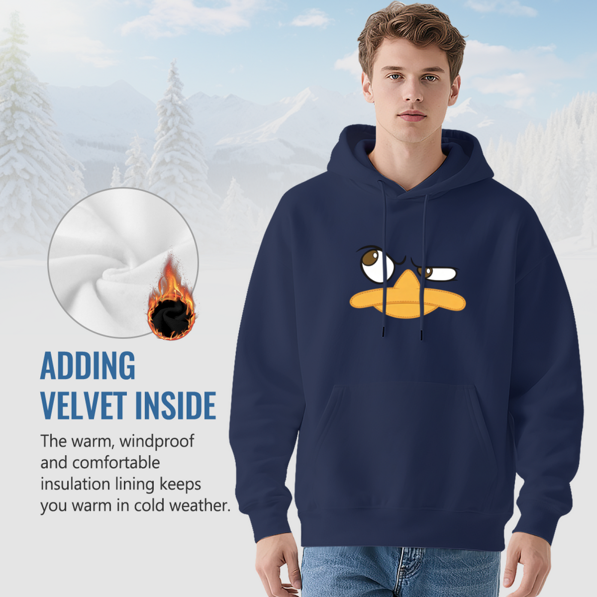 Funny Sassy Duck Cartoon Graphic Navy Hoodie