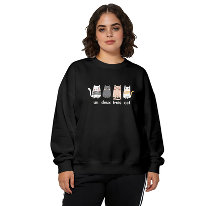 Funny Un Deux Trois Cat Cartoon Crewneck Sweatshirt