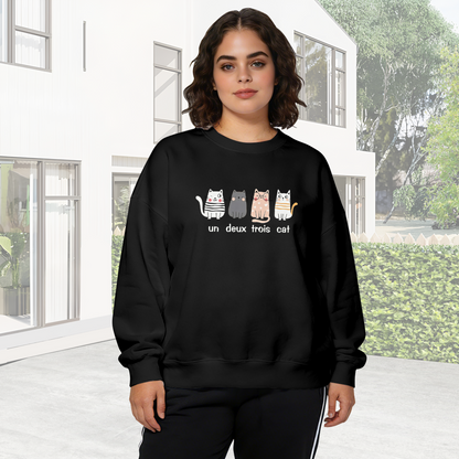 Funny Un Deux Trois Cat Cartoon Crewneck Sweatshirt