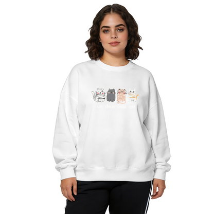 Funny Un Deux Trois Cat Cartoon Crewneck Sweatshirt