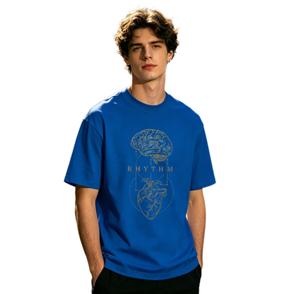 Men's Brain & Heart RHYTHM Vintage Golden Line Art Graphic T-Shirt