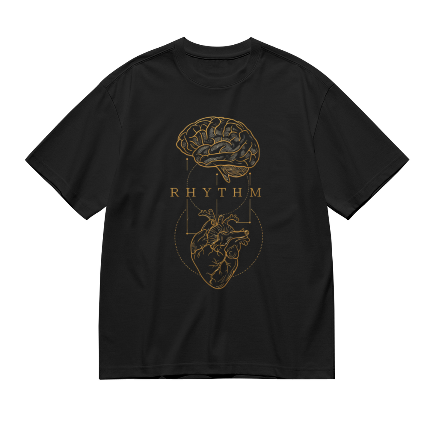 Men's Brain & Heart RHYTHM Vintage Golden Line Art Graphic T-Shirt