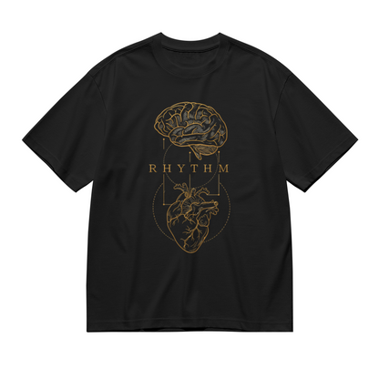 Men's Brain & Heart RHYTHM Vintage Golden Line Art Graphic T-Shirt