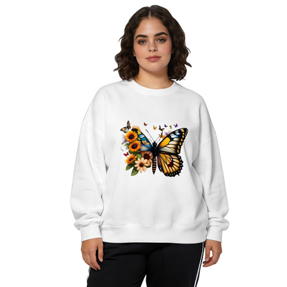 Vibrant Sunflower Monarch Butterfly Floral Crewneck Sweatshirt