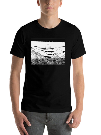 Black Graphic Tee - Mountain Scene Print