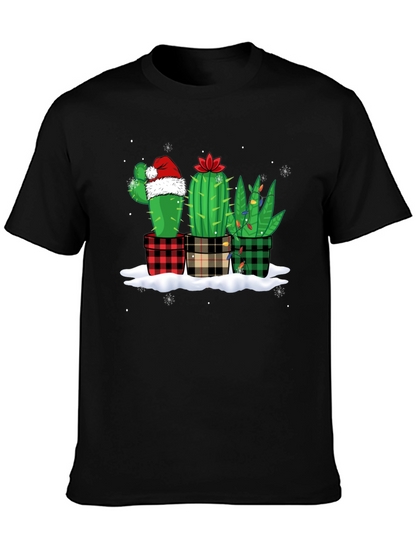 Holiday Cactus T-Shirt: Plaid Pots & Santa Hat