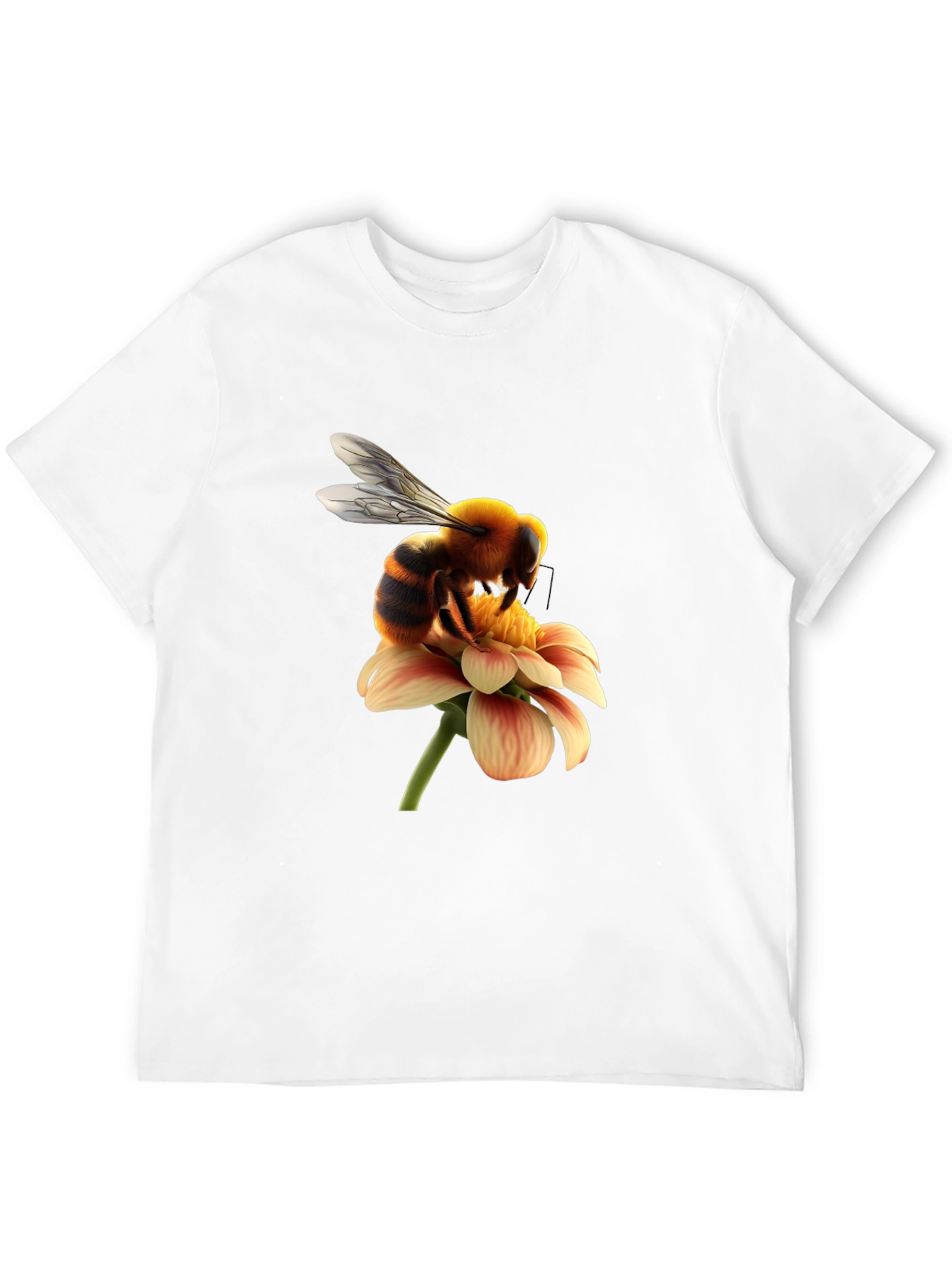 Bee on Flower Graphic Tee - Black Cotton T-Shirt
