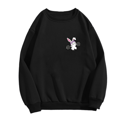 Cute Weightlifting Gym Bunny Chest Print Crewneck Sweatshirt
