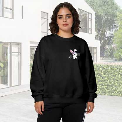 Cute Weightlifting Gym Bunny Chest Print Crewneck Sweatshirt